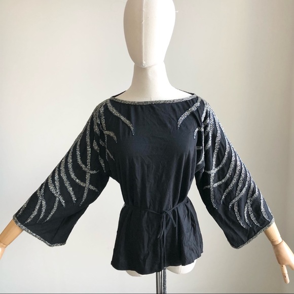 Beyond Vintage Beaded Sequin Black Top - Picture 3 of 8